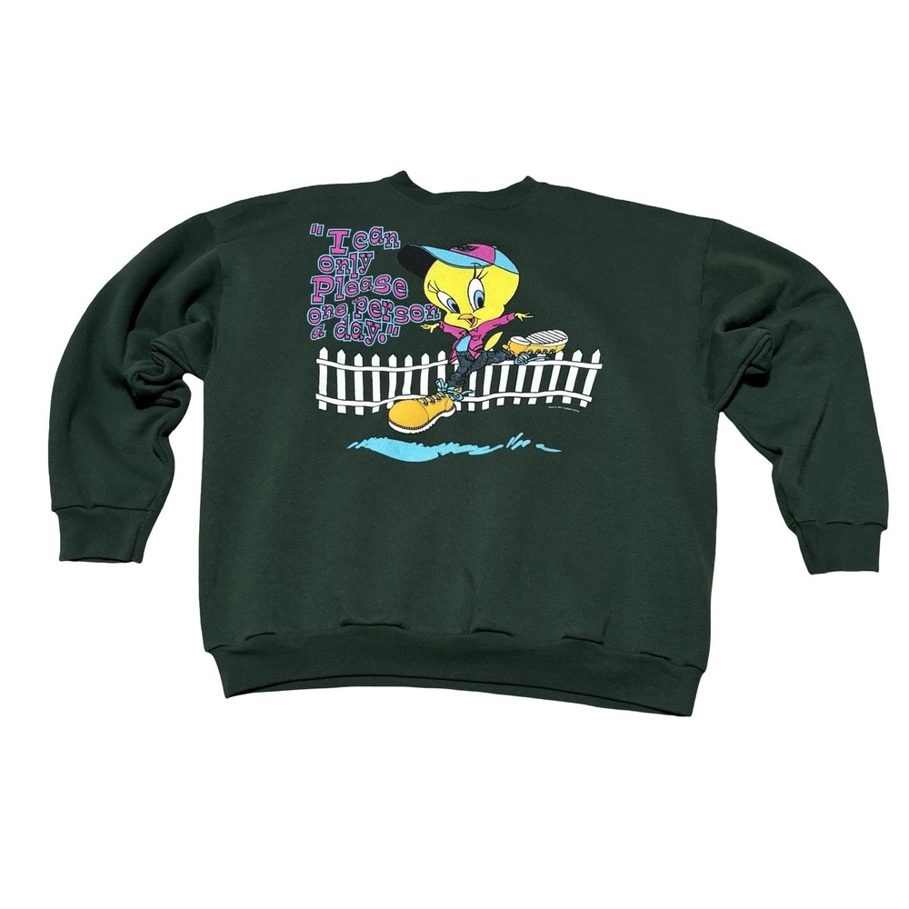 Vintage Looney‎ Tunes Warner Bros Tweety Bird Sweatshirt Green Size XL 24.5 x 26